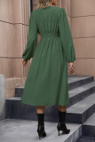 Daily Elegant Solid Color Buttons Slit V Neck A Line Dresses