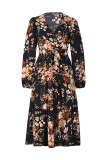 Street Elegant Floral Print Lace Up Ruffle V Neck A Line Dresses