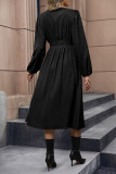Daily Elegant Solid Color Buttons Slit V Neck A Line Dresses