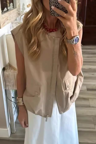 Casual Street Solid Color Zipper O Neck Tops
