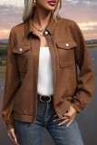 Casual Solid Color Pocket Zipper Turndown Collar Outerwear