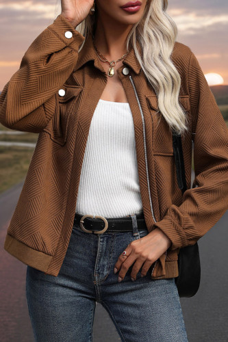 Casual Solid Color Pocket Zipper Turndown Collar Outerwear