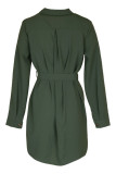 Street Elegant Solid Color Lace Up Buttons V Neck Shirt Dresses