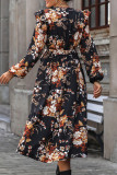 Street Elegant Floral Print Lace Up Ruffle V Neck A Line Dresses
