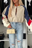 Casual Street Colorblock Patchwork Zipper Contrast Mandarin Collar Outerwear