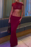 Sexy Street Solid Color Draw String Irregular Oblique Collar Short Sleeve Two Pieces
