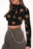 Sexy Street National Totem Geometric Print Lace Up Backless Half A Turtleneck Tops