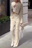 Casual Solid Color Pocket Buttons O Neck Long Sleeve Two Pieces