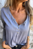 Casual Daily Solid Color Buttons V Neck Tops