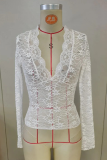 Sexy Solid Color Lace V Neck Tops