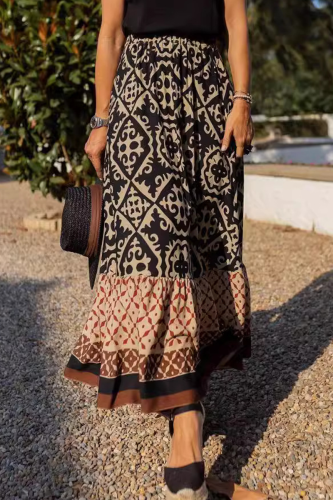 Street Elegant Geometric Print Contrast Loose High Waist Type A Full Print Bottoms