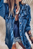 Casual Street Solid Color Ripped Distressed Turndown Collar Outerwear