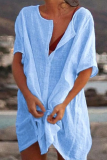 Casual Solid Color Buttons O Neck Short Sleeve Short Sleeve Dress