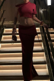 Sexy Street Solid Color Draw String Irregular Oblique Collar Short Sleeve Two Pieces