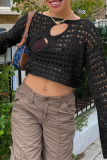 Sexy Solid Color Hollow Out Irregular O Neck Tops