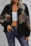 Casual Stripe Buttons Contrast Turndown Collar Tops