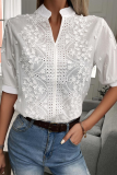 Sexy Solid Color Lace Mandarin Collar Tops