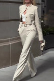 Casual Solid Color Pocket Buttons O Neck Long Sleeve Two Pieces