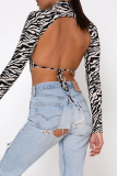 Sexy Street National Totem Geometric Print Lace Up Backless Half A Turtleneck Tops