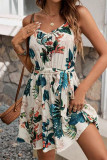 Casual Vacation Floral Print Lace Up Backless V Neck Sling Dresses