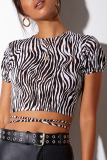 Sexy Geometric Print Animal Print Lace Up Backless Contrast Half A Turtleneck T-Shirts