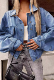 Casual Street Solid Color Distressed Pocket Buttons Turndown Collar Outerwear