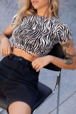 Sexy Geometric Print Animal Print Lace Up Backless Contrast Half A Turtleneck T-Shirts