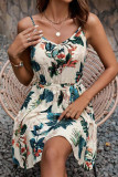 Casual Vacation Floral Print Lace Up Backless V Neck Sling Dresses