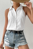 Casual Daily Solid Color Jacquard Buttons Patchwork Turndown Collar Tops
