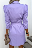 Elegant Solid Color Buttons With Belt Turn-back Collar Shirt Dresses