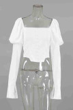 Elegant Solid Color Buttons Square Neck Tops