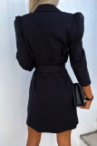 Elegant Solid Color Buttons With Belt Turn-back Collar Shirt Dresses