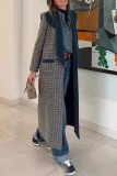 Casual Street Plaid Patchwork Contrast Turndown Collar Outerwear