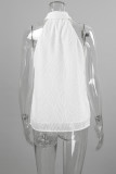 Casual Daily Solid Color Jacquard Buttons Patchwork Turndown Collar Tops