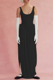 Sexy Solid Color Slit Ruched U Neck Sling Dresses
