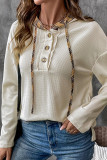 Casual Daily Plaid Lace Up Patchwork Contrast Hooded Tops