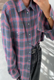 Casual Street Plaid Pocket Buttons Contrast Turndown Collar Tops