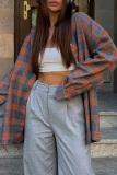 Casual Street Plaid Pocket Buttons Contrast Turndown Collar Tops