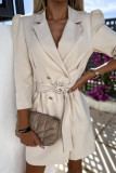 Elegant Solid Color Buttons With Belt Turn-back Collar Shirt Dresses