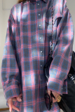 Casual Street Plaid Pocket Buttons Contrast Turndown Collar Tops