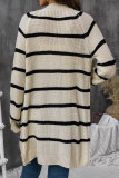 Casual Street Stripe Buttons Weave Contrast V Neck Outerwear