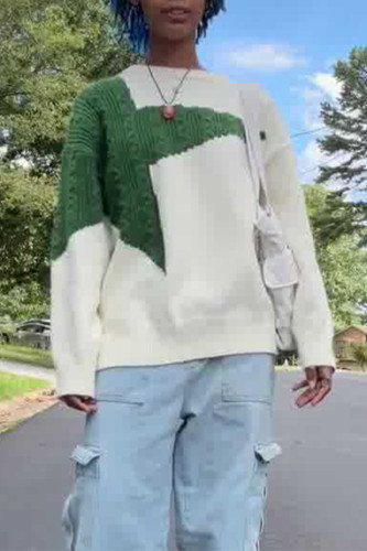 Casual Street The stars Weave Contrast O Neck Tops