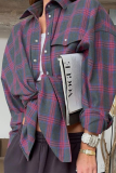 Casual Street Plaid Pocket Buttons Contrast Turndown Collar Tops