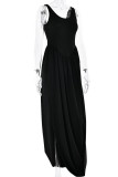 Sexy Solid Color Slit Ruched U Neck Sling Dresses