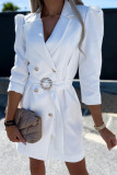 Elegant Solid Color Buttons With Belt Turn-back Collar Shirt Dresses