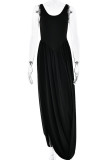 Sexy Solid Color Slit Ruched U Neck Sling Dresses