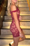 Sexy Solid Color Lace See-Through Off Shoulder Lace Dress Dresses