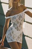Sexy Solid Color Lace See-Through Off Shoulder Lace Dress Dresses