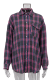 Casual Street Plaid Pocket Buttons Contrast Turndown Collar Tops