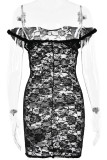 Sexy Solid Color Lace See-Through Off Shoulder Lace Dress Dresses